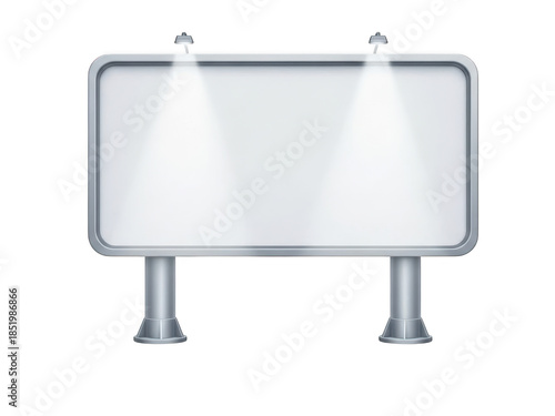 Blank billboard with spotlights isolated on transparent background