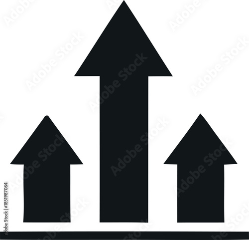 Three black arrows pointing upwards on a white background