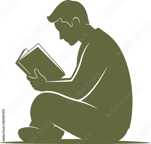 Man sitting and reading a book in a calm and focused state