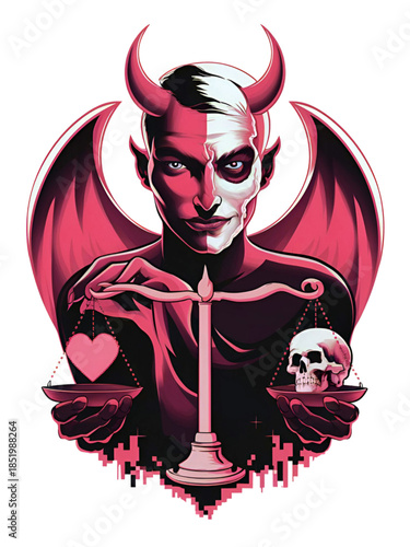 Demonic Figure Holding Balance Scale Illustration