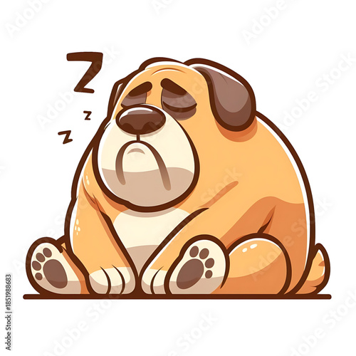 Sleepy Cartoon Dog with Sad Expression Illustration
