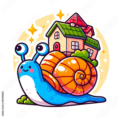 Whimsical Snail with House Shell Illustration