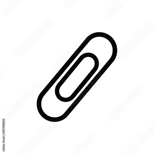 a simple clean black and white illustration depicts a single standard metal paperclip positioned diagonally on a white background showcasing its