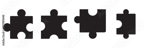 Jigsaw puzzle pieces icons set symbolizing connection, teamwork and problem solving.