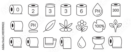 Eco friendly toilet paper roll icons with natural ingredients