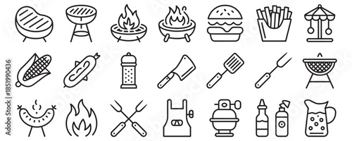 Barbecue icons set for grilling and outdoor cooking needs