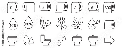 Eco friendly bathroom essentials with toilet paper rolls and leaves