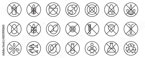 Prohibition signs and symbols for various activities and objects