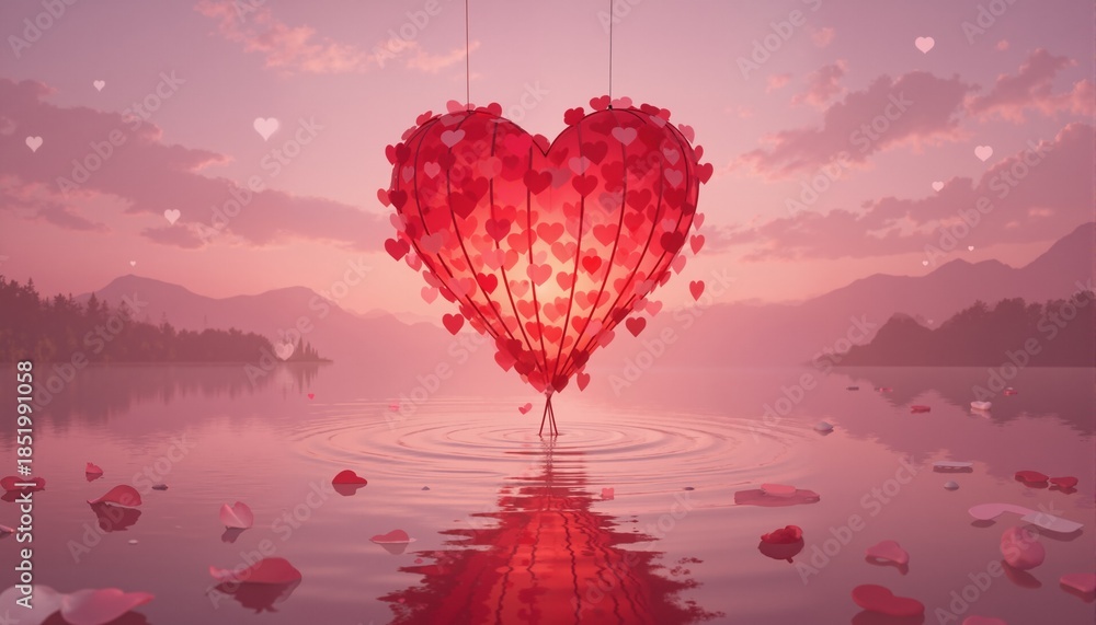 Obraz premium A Valentine’s Day card with a love poem and a heart-shaped balloon. 