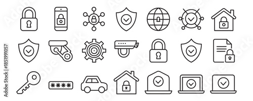 Security icons set for protection and safety concept