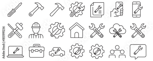 Set of modern line icons for business and technology concepts