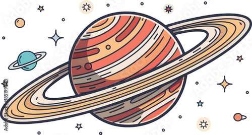 Saturn Planet with Rings Flat Design Icon