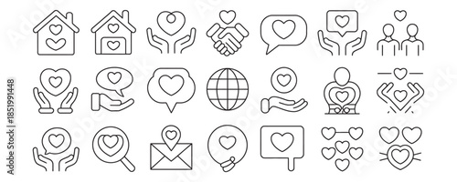 Heartfelt social media and communication icons for love and care