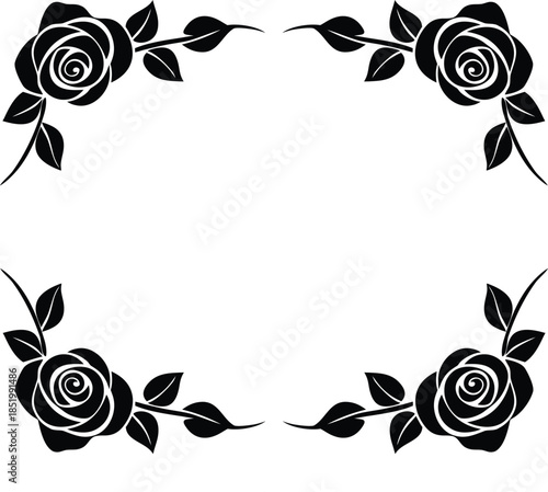 Floral minimalist rose border silhouette for decorative page elegant design Vector illustration