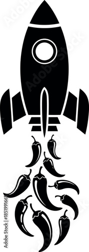 Illustrative Rocket Ship with Pepper Trail Transparent Background