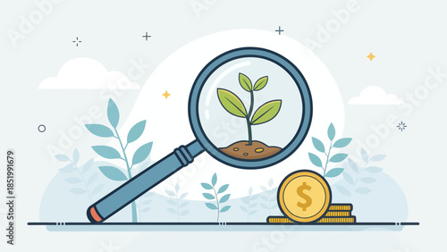 Smart Investment Flat Vector Magnifying Glass Focus Growth