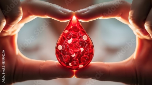 Close-up view of a blood drop containing sperm cells symbolizing reproductive health and biology