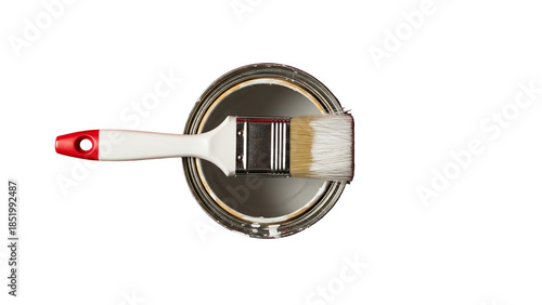 Paintbrush on a silver plate isolated on transparent background