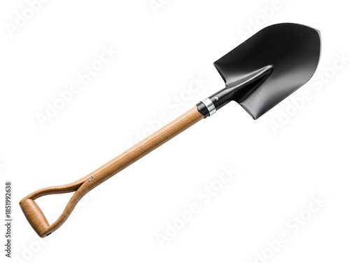 Wooden handle garden shovel isolated on transparent background