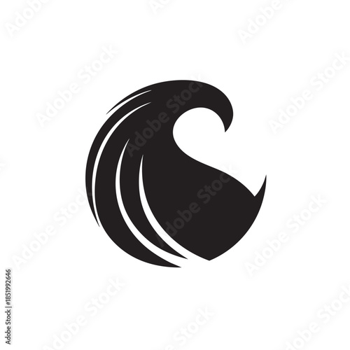 Stylized black silhouette depicting a powerful cresting oceanic wave formation