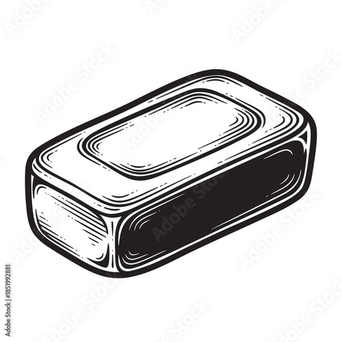 Engraved vector illustration of a solid bar of soap, a classic hygiene item for washing and personal care.