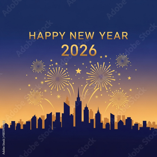 New Year Celebration Fireworks: A dazzling display of fireworks light up the night sky above a cityscape, celebrating the arrival of the new year, filled with hope and excitement for 2026.