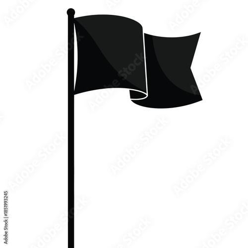 A simple illustration depicts a black flag waving gently on a slender pole suggesting surrender or mourning high quality