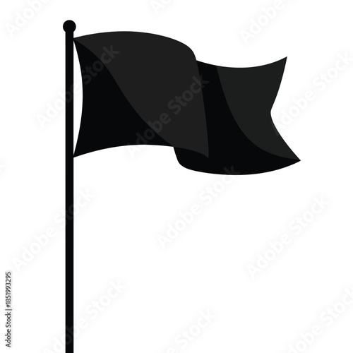 a simple illustration depicts a black flag waving gently on a pole against a plain white background symbolizing surrender