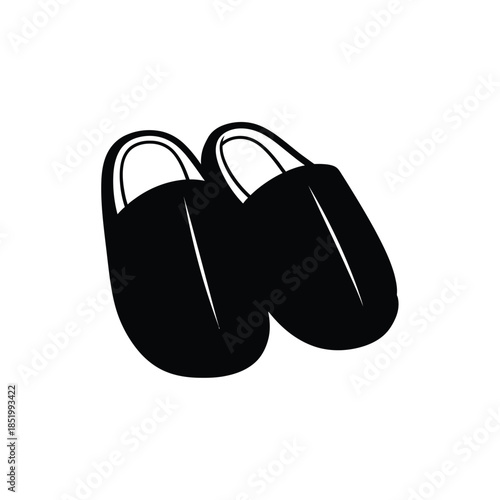 A simple black and white illustration depicts a pair of comfortable rounded clogs viewed from slightly above high quality