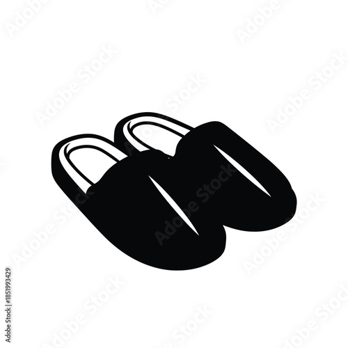 A simple black and white illustration depicting a pair of comfortable house slippers showcasing a relaxed vibe high quality