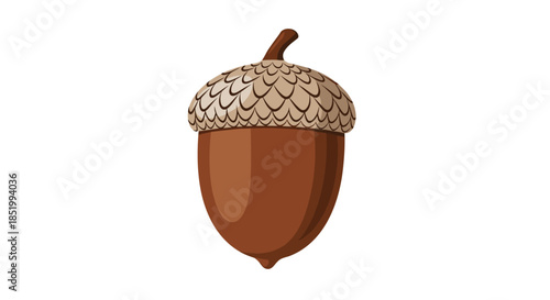 Simple and clean illustration of a single brown acorn with a detailed, textured cap, isolated on a plain white background.