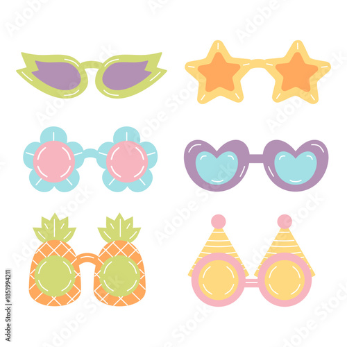 Set of eyeglasses and sunglasses collection of playful colorful illustration in glossy bubble style