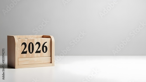 Clean aesthetic wooden calendar 2026 on bright background for mockup