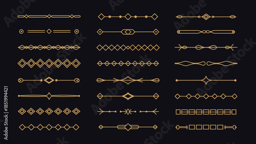 Gold retro art, deco border 1920s decorative ornaments, golden art deco divider header set, minimal elegant frames creative template design,