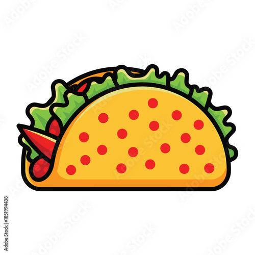 a vibrant illustration showcases a classic taco with layers of fillings including meat lettuce and a spicy red pepper slice