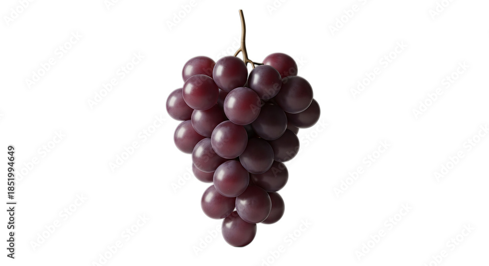Fototapeta premium Fresh Red Grapes in a Plump Bunch With Green Leaves on transparency.