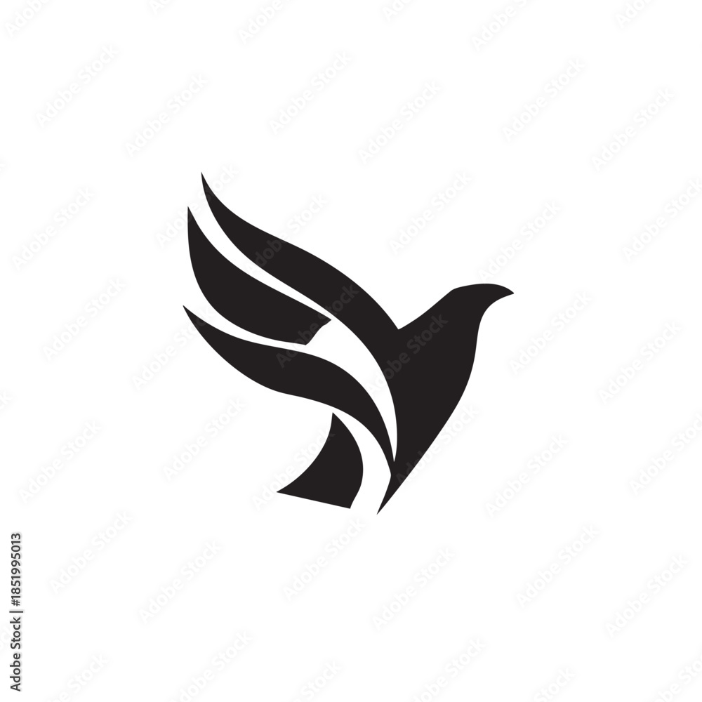 Obraz premium Stylized black silhouette of a soaring bird forms an abstract graphic design against a white background