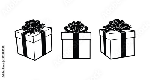 Three Gift Boxes with Bow Ties Isolated on White Background