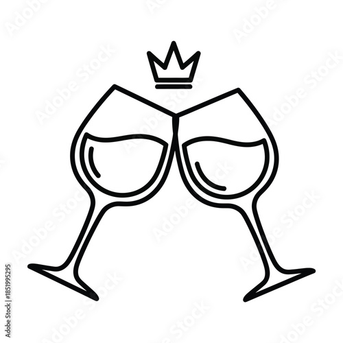 Celebratory Wine Glasses Clinking with Crown Design