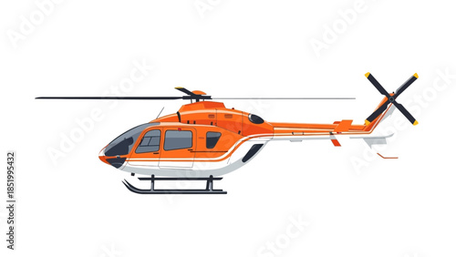 Vector Illustration of Modern Orange Rescue Helicopter Side View