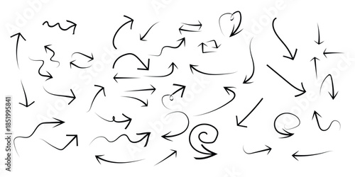 Collection of hand drawn arrows in various directions and styles