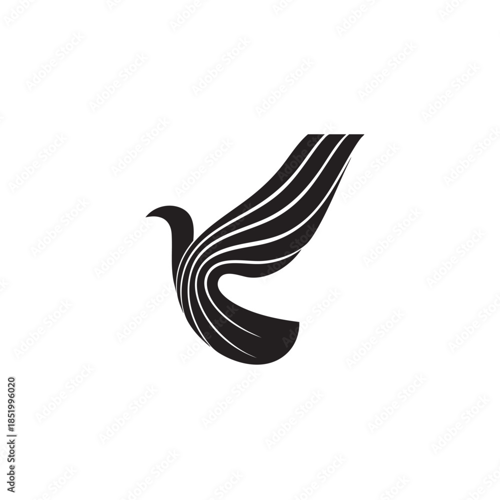 Obraz premium Stylized graphic design depicts a flying bird silhouette formed by flowing black lines
