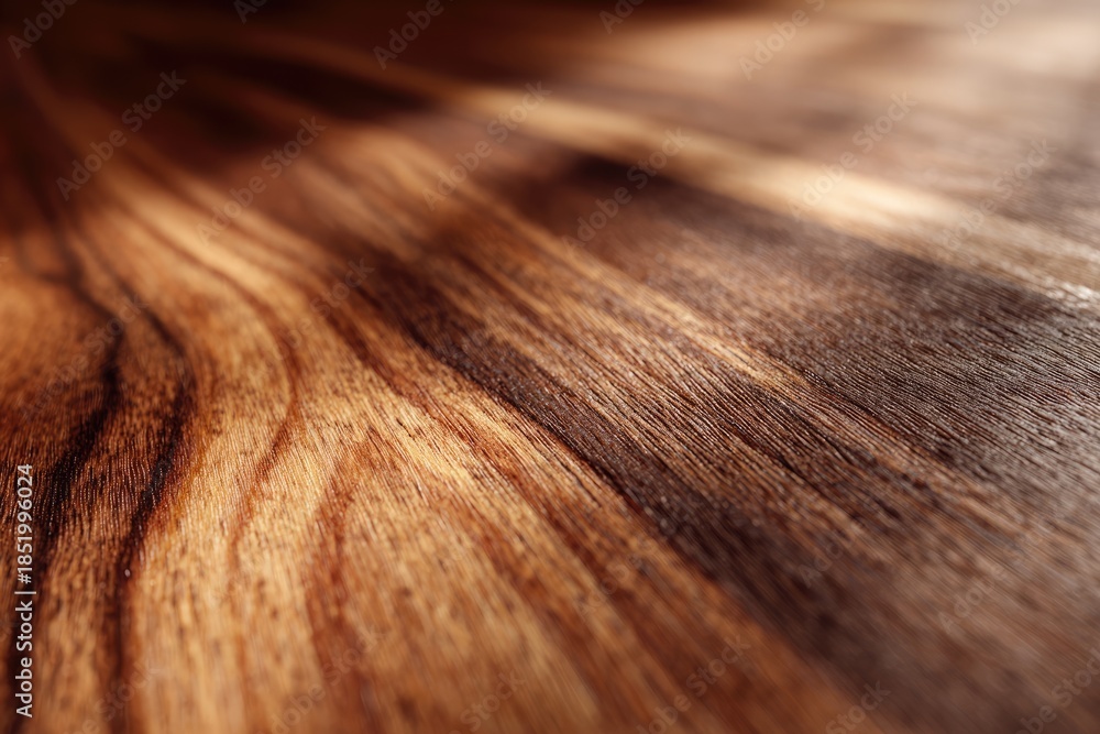Fototapeta premium Close-up of richly textured, warm-toned woodgrain surface, showing intricate patterns and natural variations