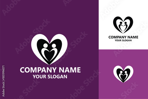 Abstract Heart Logo with Two Stylized Human Figures Inside.