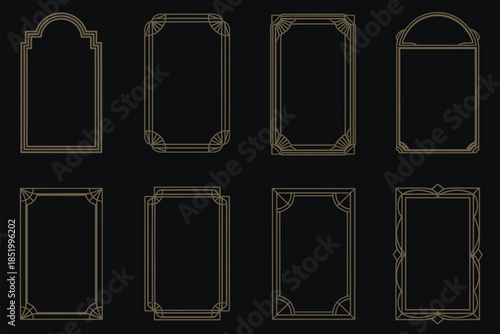 Art deco frames modern gold, versatile decorative border collection, golden geometric frames for photography