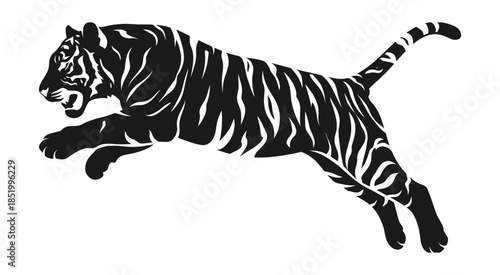 Jumping Tiger Silhouette Vector – Powerful Wild Animal Black Illustration