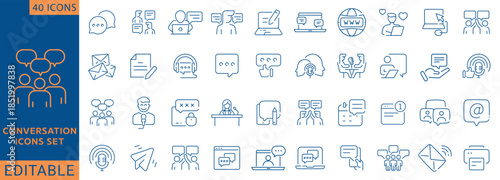 Conversation icon set. Contain icons related conversation, talking, chat, discussion, speaking, and more. line Icon Collection. Fully Editable . Vector illustration.