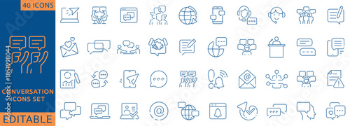 Conversation icon set. Contain icons related conversation, talking, chat, discussion, speaking, and more. line Icon Collection. Fully Editable . Vector illustration.	