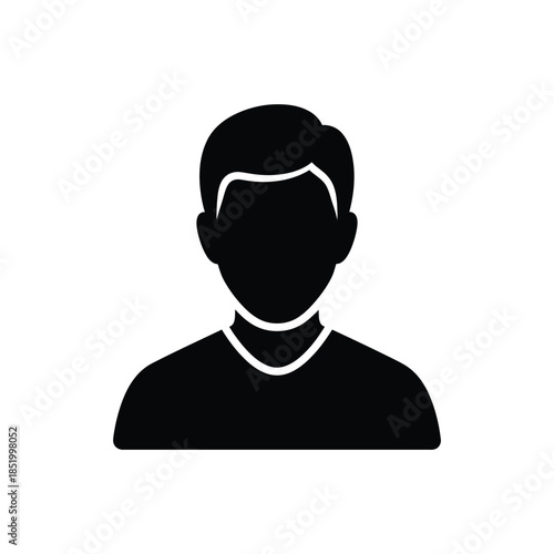 A simple black silhouette of a man s head and shoulders is prominently displayed against a stark white background indicating
