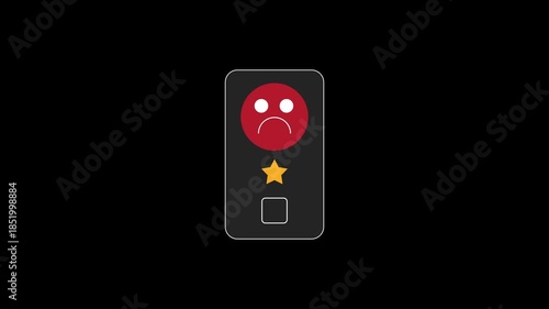 Customer Feedback Rating UI with Emoji Faces and Stars; Set of 3 Cards with Red Sad, Orange Neutral, and Green Happy Satisfaction Levels for User Experience Review on Black Background